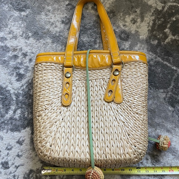 Lucky Brand Raffia Straw Tote Yellow Tan lined Multipurpose/Beach Bag - Picture 3 of 12
